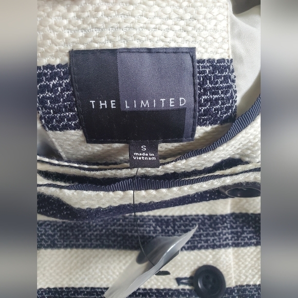 The Limited Navy And Cream Stripe Jacket / Blazer Size Small Tweed Cotton - Picture 7 of 8